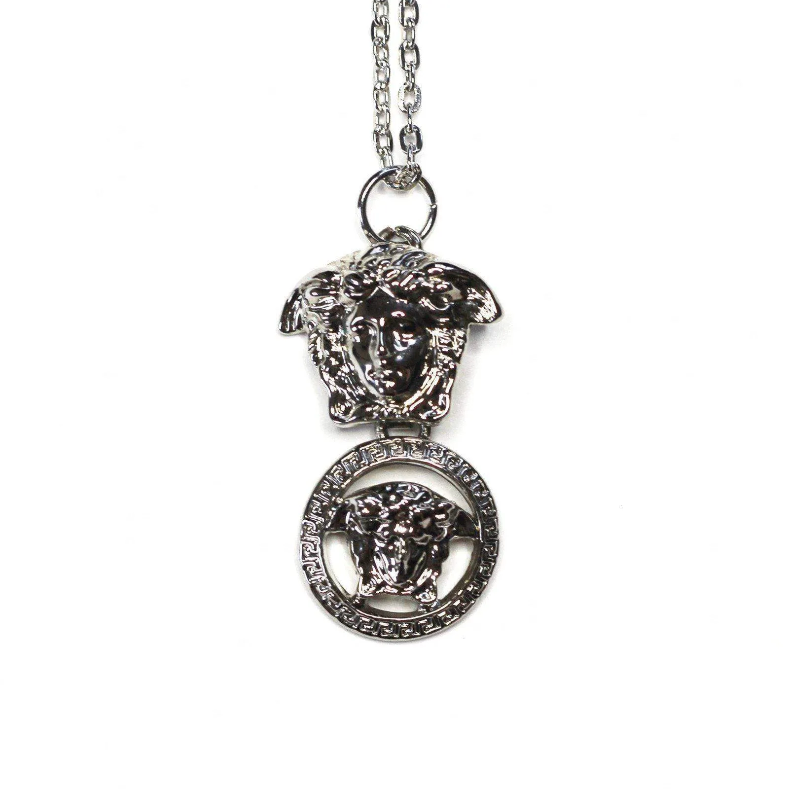 Silver Gianni Versace Double Medusa Head Pendent Chain