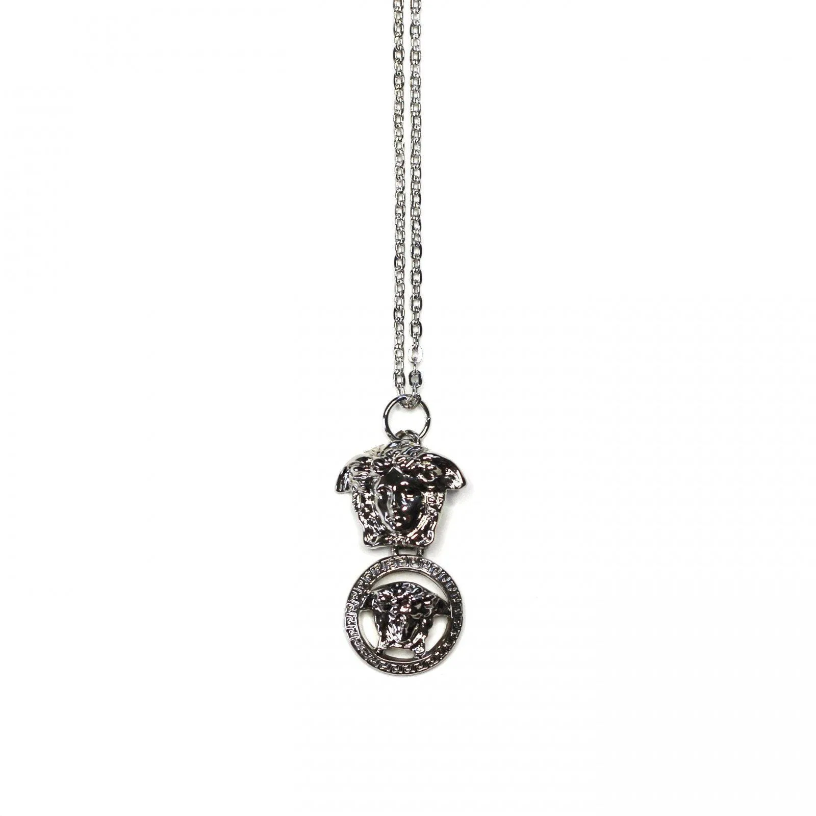 Silver Gianni Versace Double Medusa Head Pendent Chain