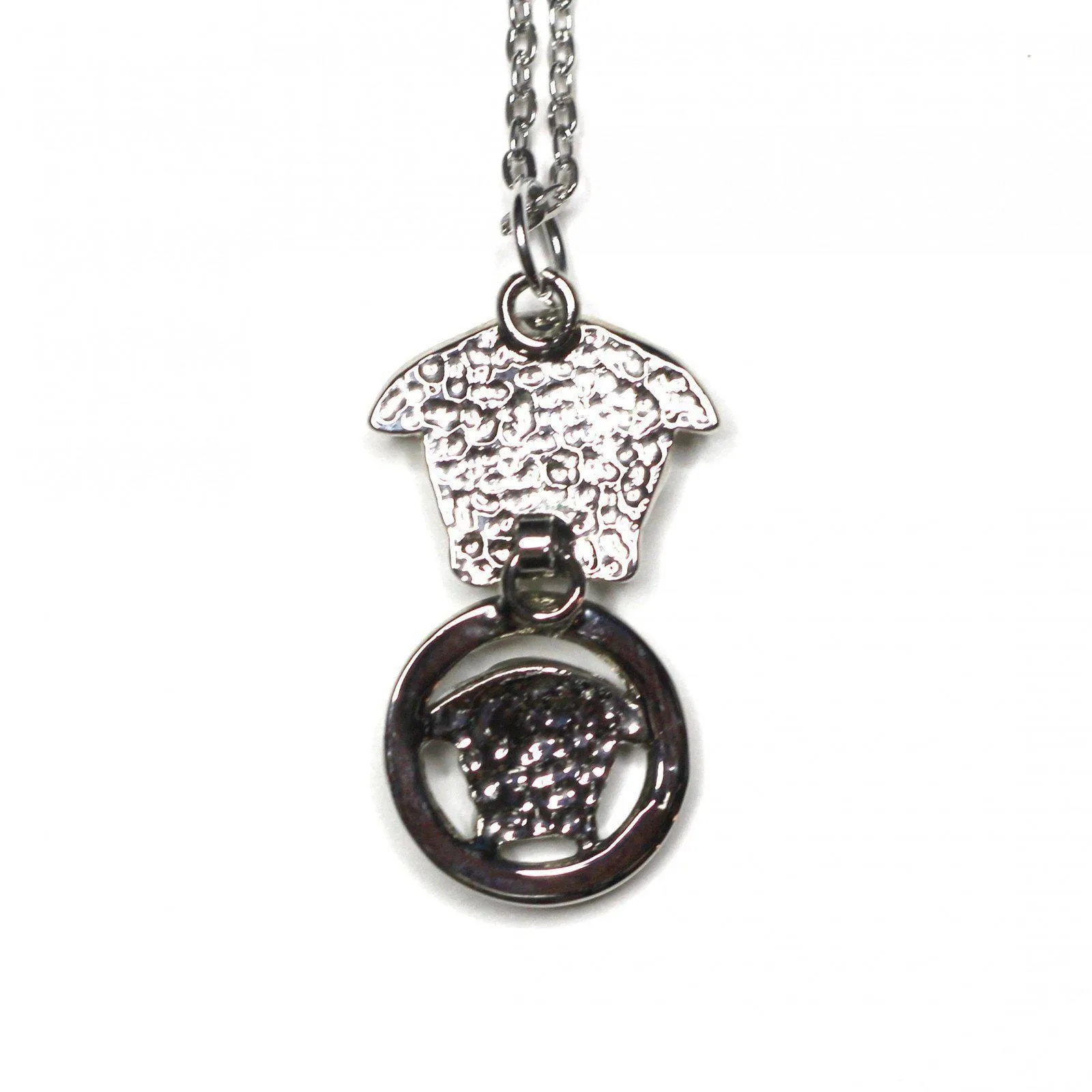 Silver Gianni Versace Double Medusa Head Pendent Chain
