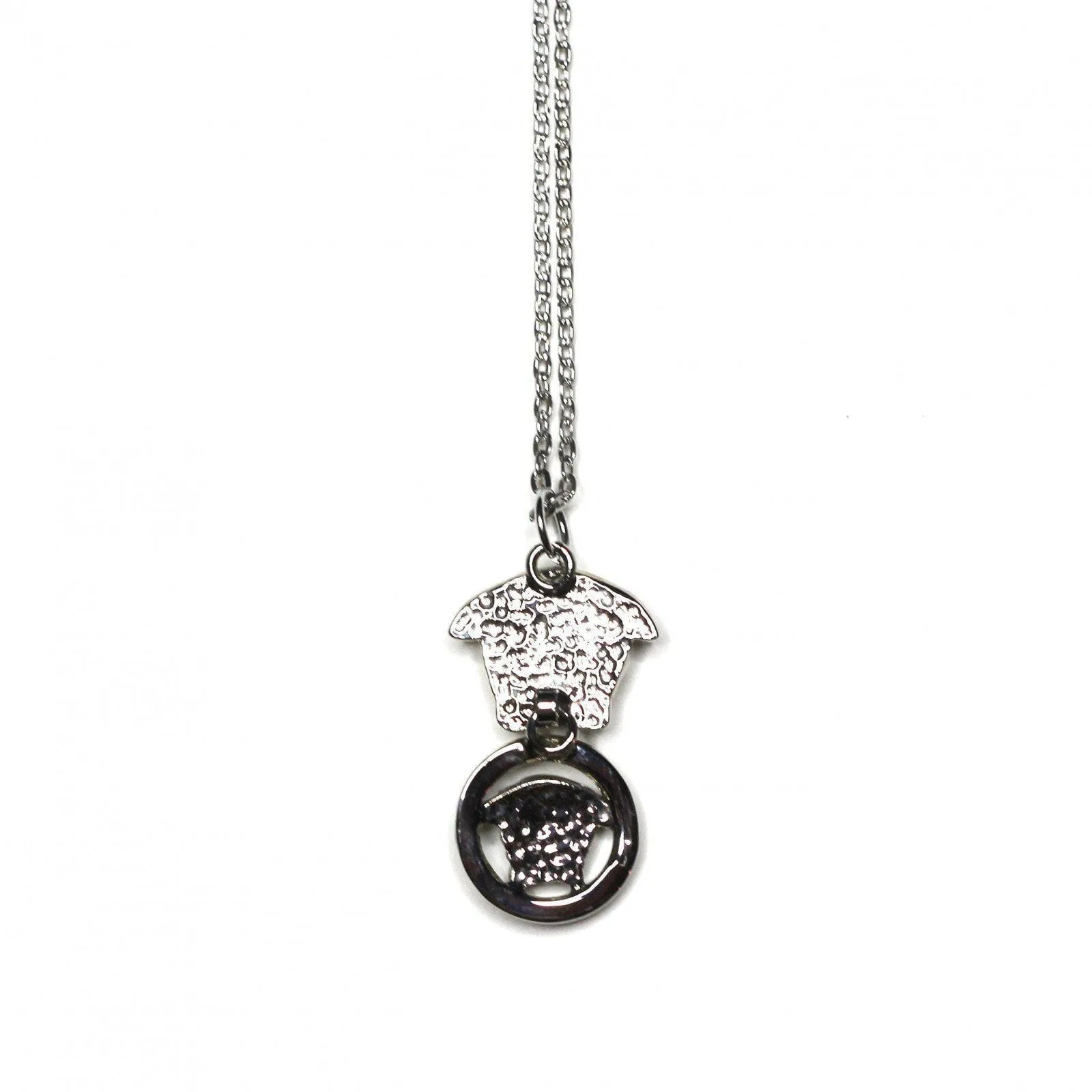 Silver Gianni Versace Double Medusa Head Pendent Chain