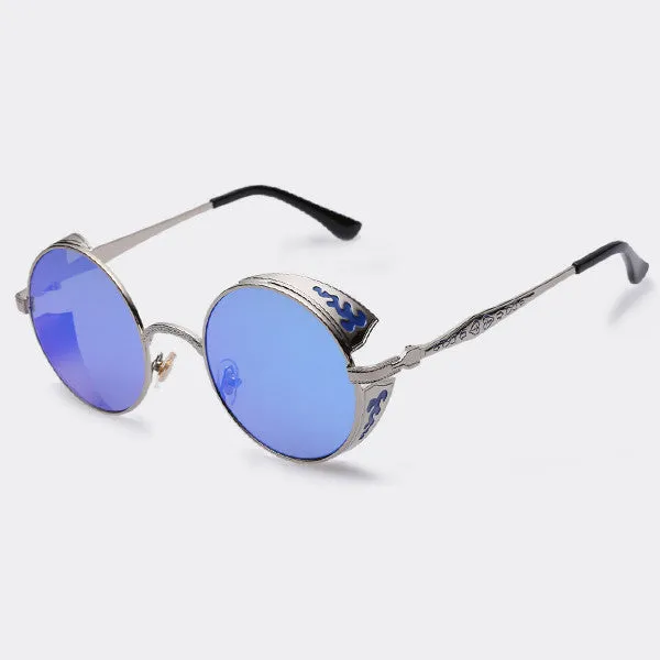 Steampunk Vintage Sunglass Fashion round sunglasses women brand designer metal carving sun glasses men oculos de sol