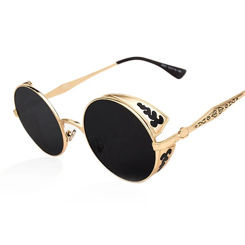 Steampunk Vintage Sunglass Fashion round sunglasses women brand designer metal carving sun glasses men oculos de sol