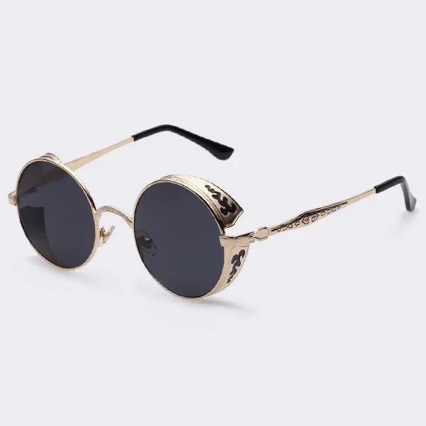 Steampunk Vintage Sunglass Fashion round sunglasses women brand designer metal carving sun glasses men oculos de sol