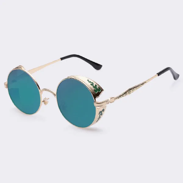 Steampunk Vintage Sunglass Fashion round sunglasses women brand designer metal carving sun glasses men oculos de sol
