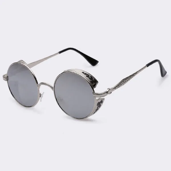 Steampunk Vintage Sunglass Fashion round sunglasses women brand designer metal carving sun glasses men oculos de sol