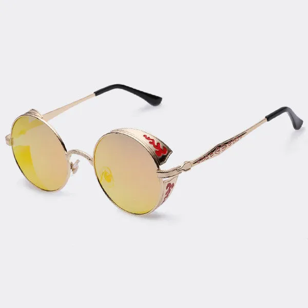 Steampunk Vintage Sunglass Fashion round sunglasses women brand designer metal carving sun glasses men oculos de sol