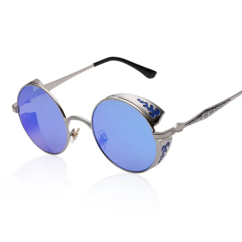 Steampunk Vintage Sunglass Fashion round sunglasses women brand designer metal carving sun glasses men oculos de sol