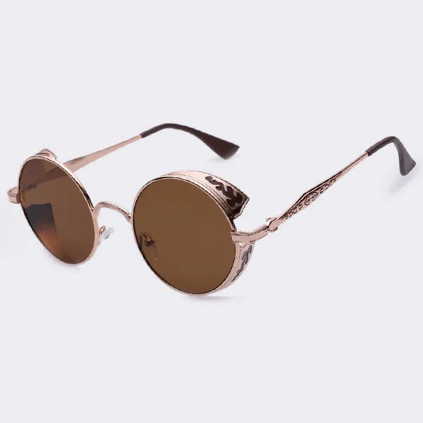 Steampunk Vintage Sunglass Fashion round sunglasses women brand designer metal carving sun glasses men oculos de sol
