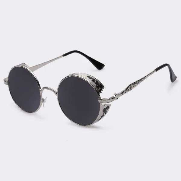 Steampunk Vintage Sunglass Fashion round sunglasses women brand designer metal carving sun glasses men oculos de sol