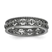 Sterling Silver Black-plated Carved Band Ring, Size 7