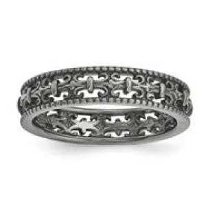 Sterling Silver Black-plated Carved Band Ring, Size 7