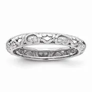 Sterling Silver w/Rhodium Carved Ring