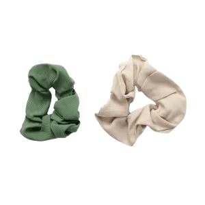 Stilen Ribbed Scrunchie Set Green & Natural