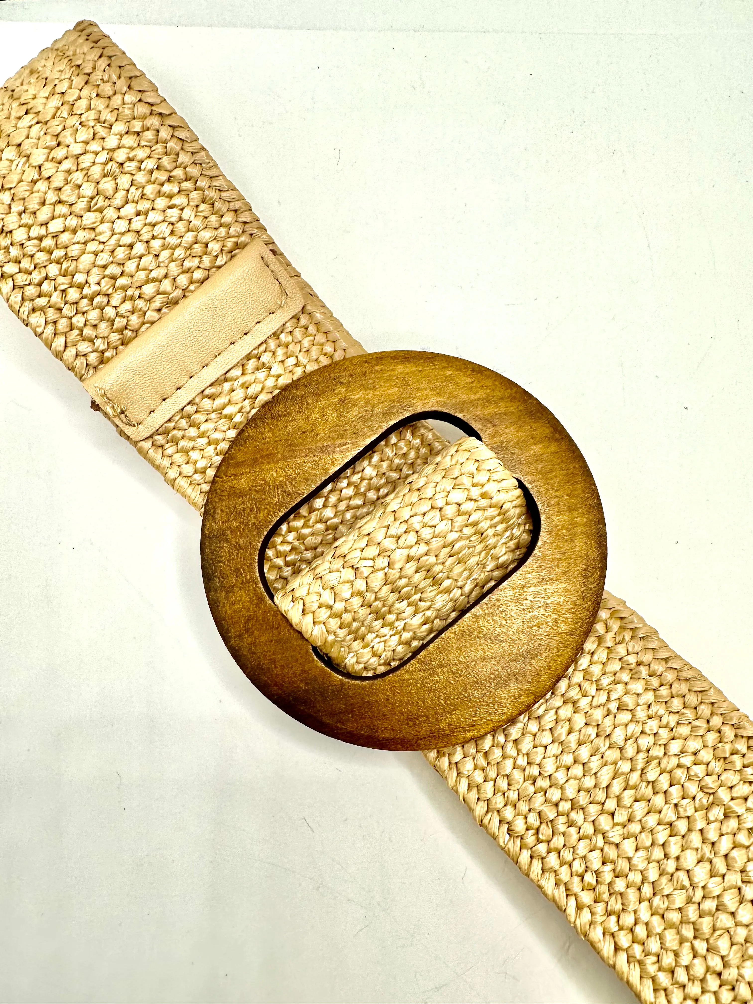 Straw Belt with Wood Buckle