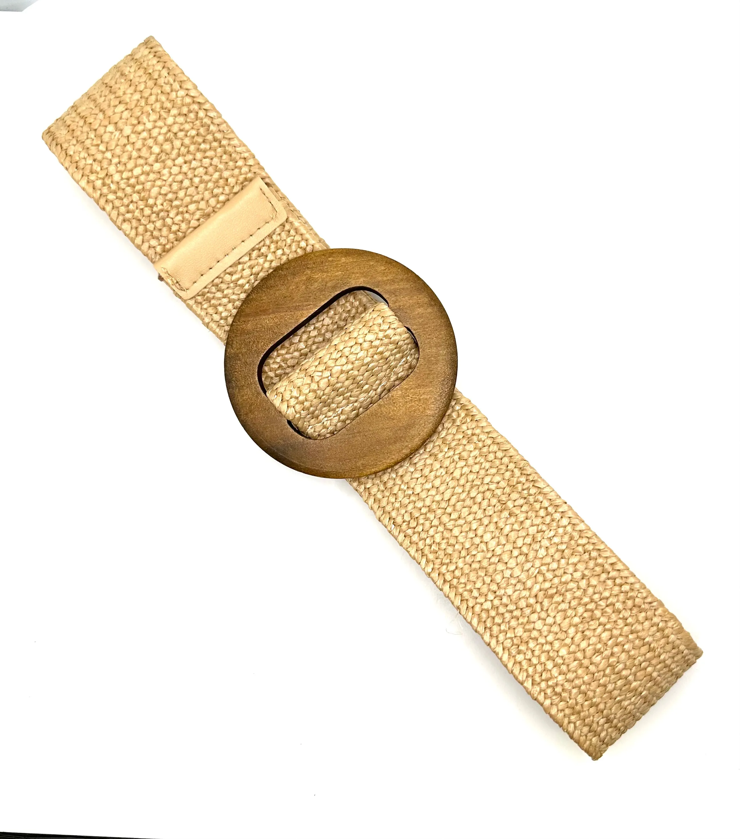 Straw Belt with Wood Buckle