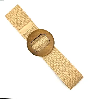 Straw Belt with Wood Buckle