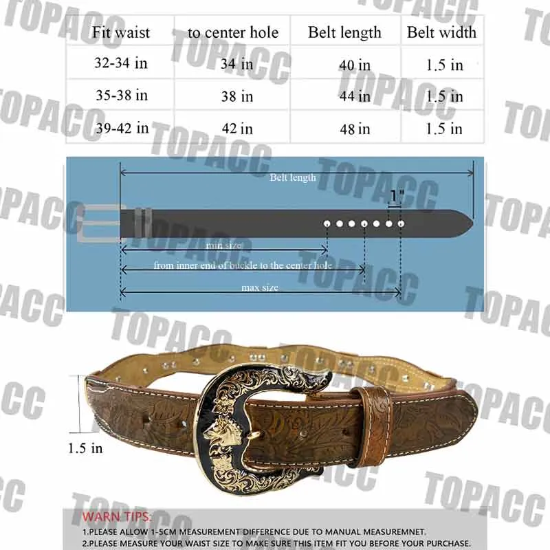 TOPACC Western Super Concho Horse Country Belts Genuine Leather