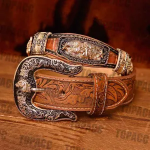 TOPACC Western Super Concho Horse Country Belts Genuine Leather