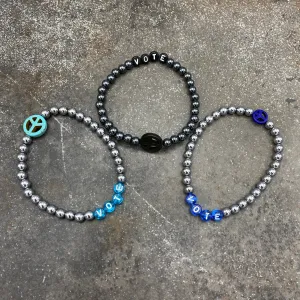 Unisex Hematite Gemstone VOTE Bracelet